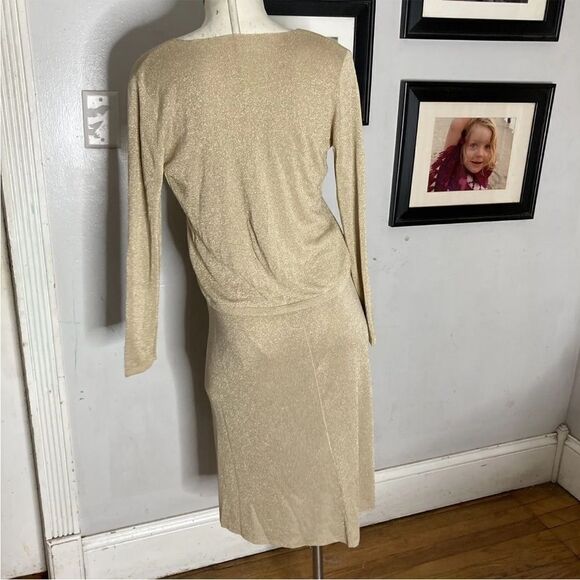 Vtg‎ 90s Y2K Escada Gold Glitter Tie Front Top Skirt Suit Metallic 34 S US 4 6 - Picture 3 of 10